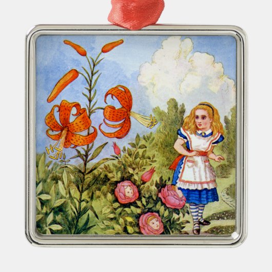 Alice Encounters die Flowers spreken in Wonderland Metalen Ornament (Voorkant)