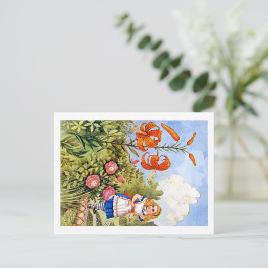 Alice Encounters Talking Flowers in Wonderland Briefkaart (Staand voorkant)