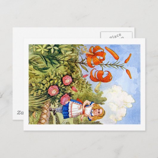 Alice Encounters Talking Flowers in Wonderland Briefkaart (Voorkant / Achterkant)