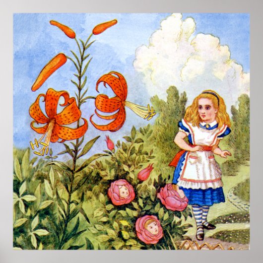 Alice Encounters Talking Flowers in Wonderland Poster (Voorkant)