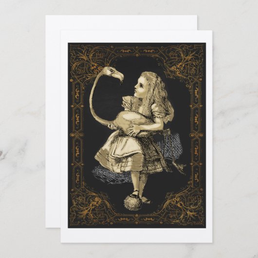 Alice & Flamingo Alice Wonderland Uitnodiging (Voorkant / Achterkant)