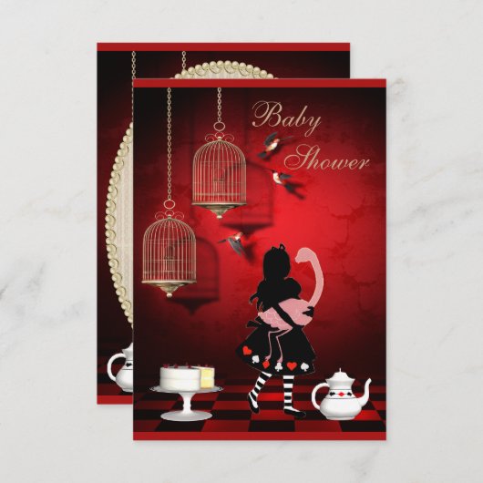 Alice & Flamingo Birds & Cages Baby shower Kaart (Voorkant / Achterkant)