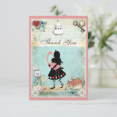 Alice, Flamingo & Cat Baby shower Dank u Bedankkaart (Staand voorkant)
