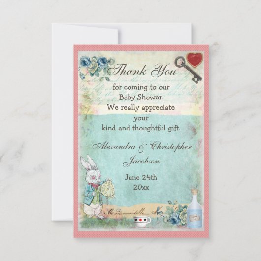 Alice, Flamingo & Cat Baby shower Dank u Bedankkaart (Achterkant)