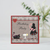 Alice, Flamingo & Cheshire Cat Birthday Party Kaart (Staand voorkant)