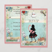 Alice, Flamingo & Cheshire Cat RSVP Kaartje (Voorkant / Achterkant)