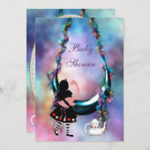 Alice & Flamingo Hanging Moon Baby shower Kaart (Voorkant / Achterkant)