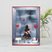 Alice & Flamingo Hearts Baby shower Tea Party Kaart (Staand voorkant)