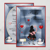 Alice & Flamingo Hearts Baby shower Tea Party Kaart (Voorkant / Achterkant)