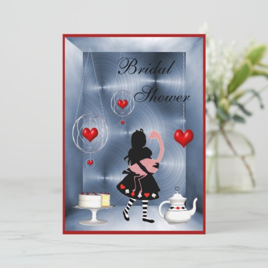 Alice & Flamingo Hearts Vrijgezellenfeest Tea Part Kaart (Staand voorkant)