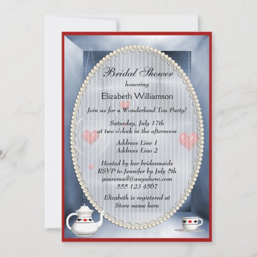 Alice & Flamingo Hearts Vrijgezellenfeest Tea Part Kaart (Achterkant)