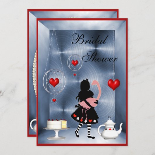 Alice & Flamingo Hearts Vrijgezellenfeest Tea Part Kaart (Voorkant / Achterkant)