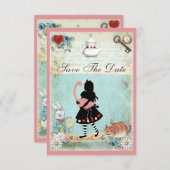 Alice, Flamingo & Kat Save the Date Trouwfeest Kaart (Voorkant / Achterkant)