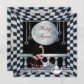 Alice, Flamingo & Moon neutraal Baby shower Kaart (Voorkant / Achterkant)