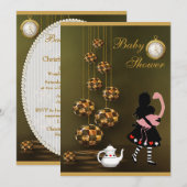 Alice & Flamingo Neutral Wonderland Baby shower Kaart (Voorkant / Achterkant)