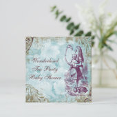 Alice & Flamingo Wonderland Baby shower Tea Party Kaart (Staand voorkant)