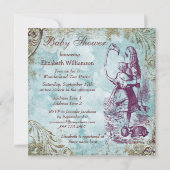 Alice & Flamingo Wonderland Baby shower Tea Party Kaart (Achterkant)