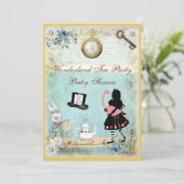 Alice & Flamingo Wonderland Baby shower Tea Party Kaart (Staand voorkant)