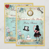 Alice & Flamingo Wonderland Baby shower Tea Party Kaart (Voorkant / Achterkant)