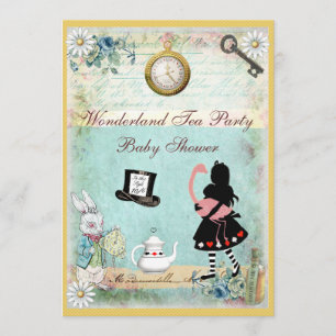 Alice & Flamingo Wonderland Baby shower Tea Party Kaart