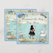 Alice & Flamingo Wonderland Baby shower Tea Party Kaart (Voorkant / Achterkant)