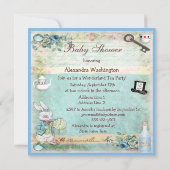 Alice & Flamingo Wonderland Baby shower Tea Party Kaart (Achterkant)