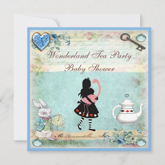 Alice & Flamingo Wonderland Baby shower Tea Party Kaart (Voorkant)