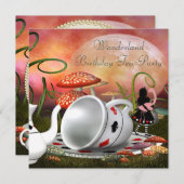 Alice & Flamingo Wonderland Birthday Party Kaart (Voorkant / Achterkant)