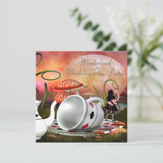 Alice & Flamingo Wonderland Birthday Party Kaart (Staand voorkant)