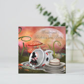 Alice & Flamingo Wonderland Birthday Party Kaart (Staand voorkant)