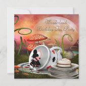 Alice & Flamingo Wonderland Birthday Party Kaart (Voorkant)