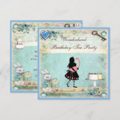 Alice & Flamingo Wonderland Birthday Tea Party Kaart (Voorkant / Achterkant)