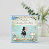 Alice & Flamingo Wonderland Birthday Tea Party Kaart (Staand voorkant)