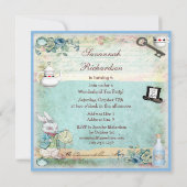 Alice & Flamingo Wonderland Birthday Tea Party Kaart (Achterkant)