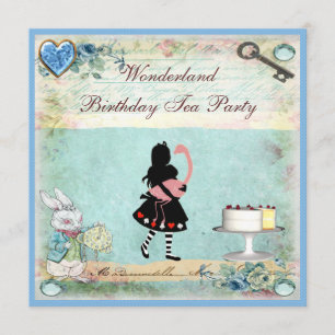 Alice & Flamingo Wonderland Birthday Tea Party Kaart