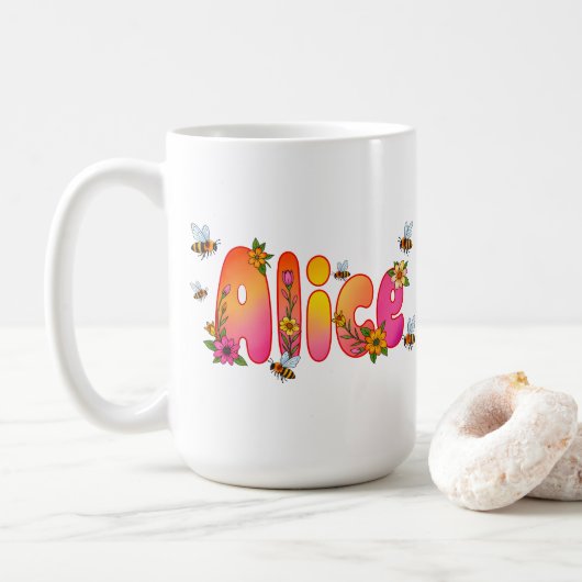 Alice - Floral and Bee Design Mug Koffiemok (Met donut)