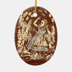 Alice Flying Cards Sepia Keramisch Ornament