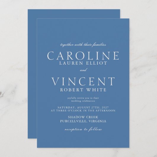 ALICE formele Franse blauwe bruiloft Kaart (Voorkant / Achterkant)