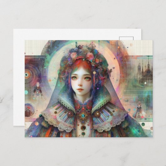 Alice geïnspireerd glitch kunst briefkaart (Voorkant / Achterkant)