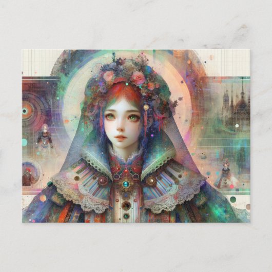 Alice geïnspireerd glitch kunst briefkaart (Voorkant)