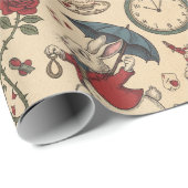 Alice geïnspireerd witte konijn, klokken en rozen cadeaupapier (Rol Hoek)