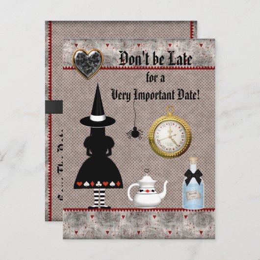 Alice Halloween Baby shower Bewaar de datum Aankondigingskaart (Voorkant / Achterkant)