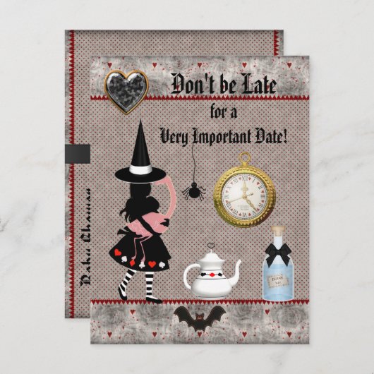 Alice Halloween Baby shower Bewaar de datum Aankondigingskaart (Voorkant / Achterkant)