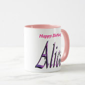 Alice, Happy Birthday, Roze Combo Koffie Mok (Voorkant rechts)