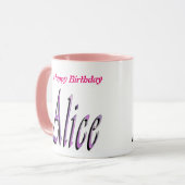 Alice, Happy Birthday, Roze Combo Koffie Mok (Voorkant links)