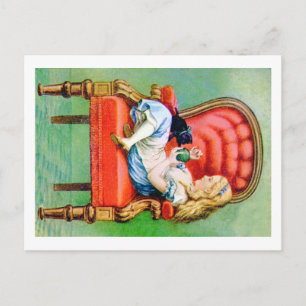 Alice & Her Cat Dinah in de Big Red Velvet Chair Briefkaart