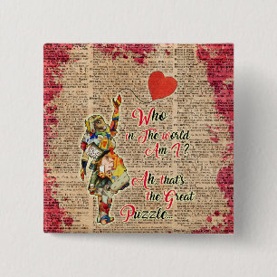 Alice, het Gekke Citaat van de Collage van de Vierkante Button 5,1 Cm