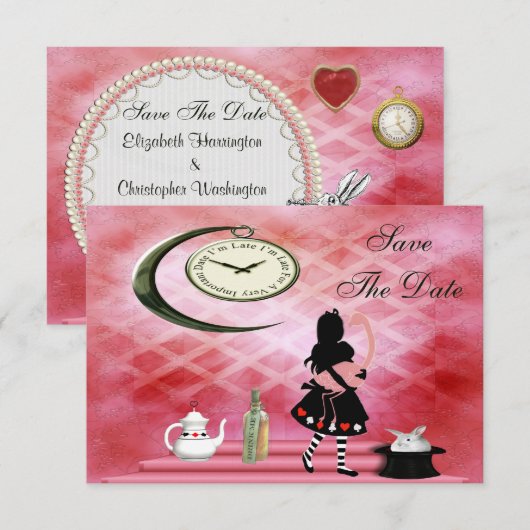 Alice & het Roze Berichten van de Flamingo sparen Save The Date (Voorkant / Achterkant)