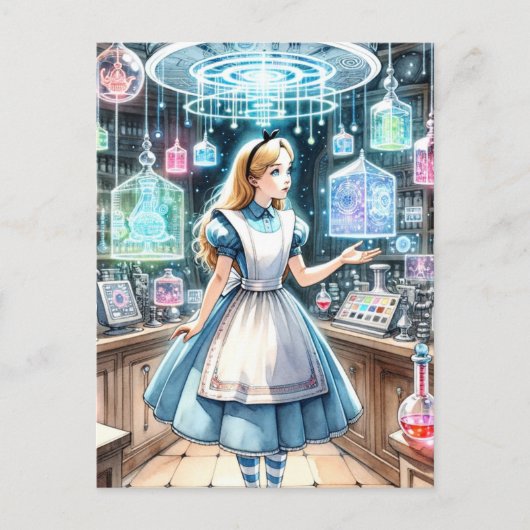 Alice in de Steampunk apotheek Briefkaart (Voorkant)