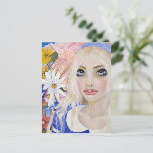 Alice in de tuin van levende bloemen briefkaart (Staand voorkant)
